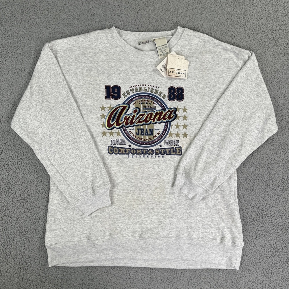 NWT Vtg 90s Arizona Jean Co Sweatshirt Men XL Grey Embroidered Crewneck USA Made